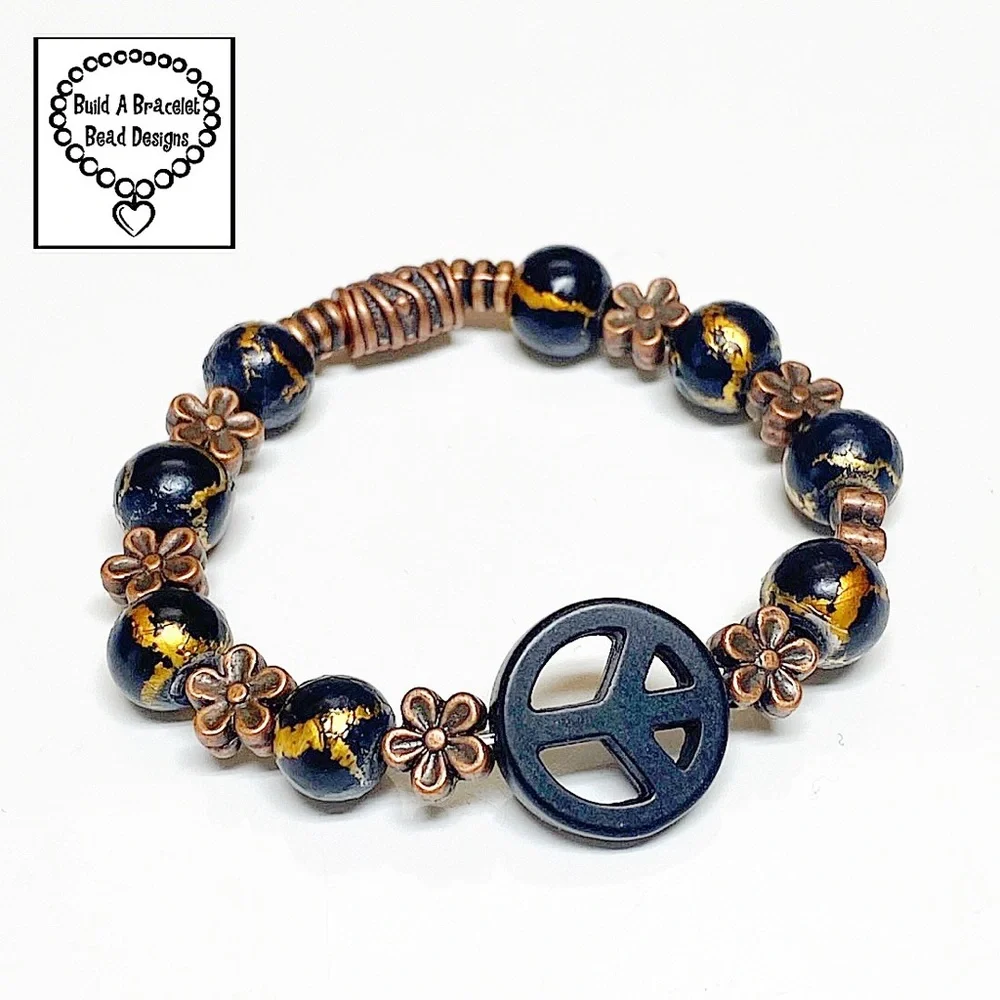 Black & Copper Peace ☮️ Sign Bracelet